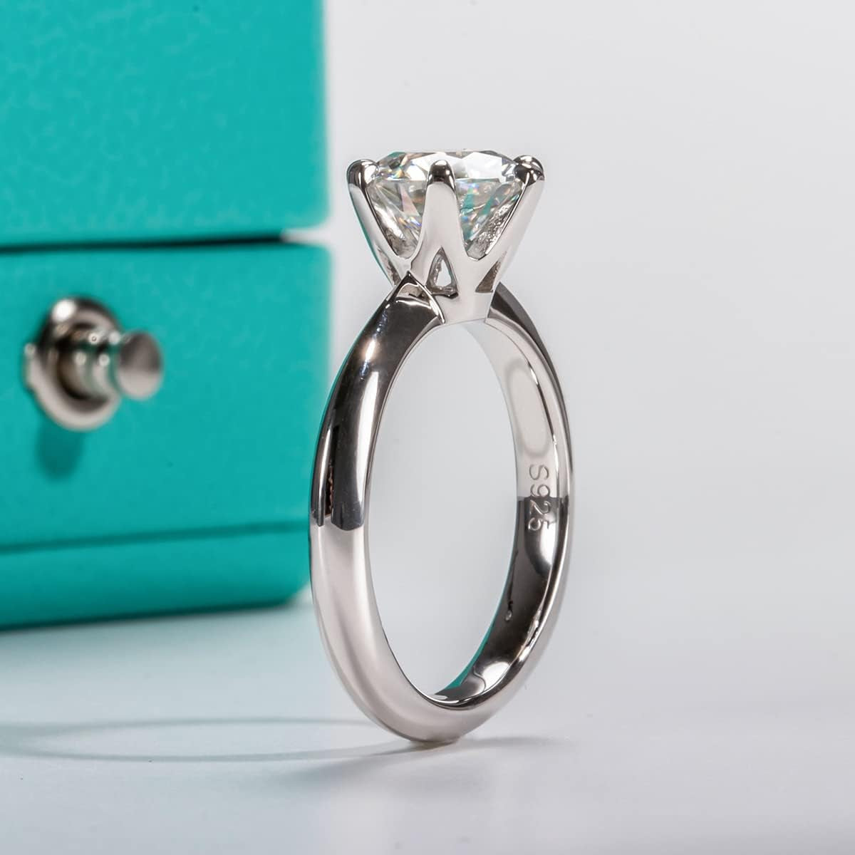 1/2/3/5CT Six Prong Solitaire Moissanite Ring, 925 Sterling Silver Ring, Gift for Wedding, Engagement and Anniversary with Certificate
