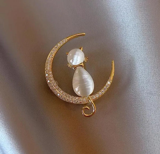 Light and Extravagant, Small Number of Suits, Cat's Eye Stone, Diamond Brooch, Clothes, Fixed Moon, Small Cat Brooch, Brooch Accessories Crystal Brooch Fancy Vintage Style Flower Brooch Pin for Women crystal brooch pin
