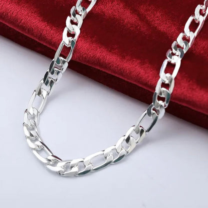 Wholesale High Quality 925 Sterling Silver Fashion Jewelry 2MM/4MM/6MM/8MM Women Men 925 Solid Silver Figaro Chain Necklace 16/18/20/22/24/26/28/30 inches