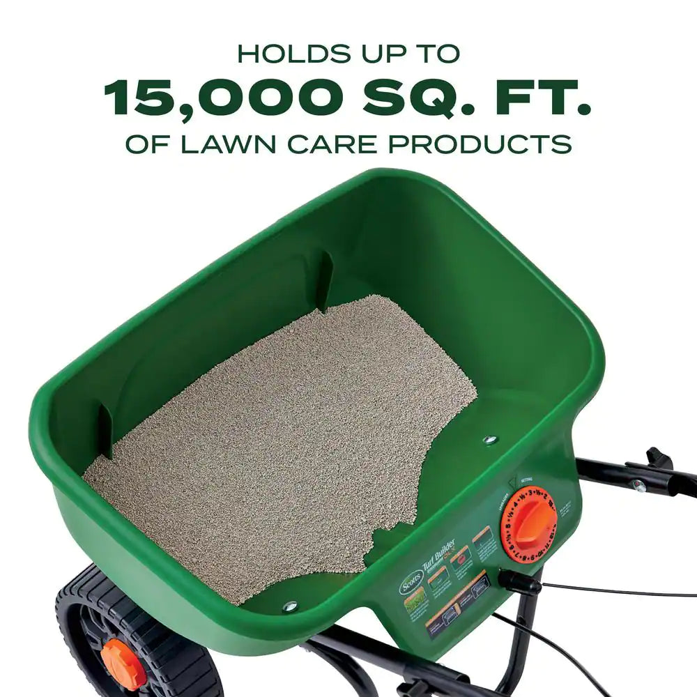 Turf Builder Edgeguard DLX Push Broadcast Spreader Holds up to 15,000 Sq.Ft. for Seed, Fertilizer, Salt, Ice Melt