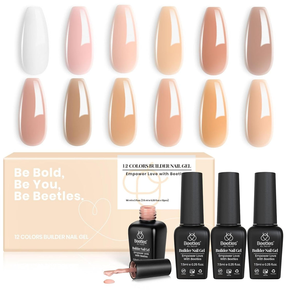 Beetles Builder Nail Gel 12 Pcs, 8-in-1 Pink Pastel Nude Gel Builder for Nails Beige White Colors Hard Gel Builder Extension Gel Nail Strengthener Nail Art Design Spring Gifts for Girls and Women