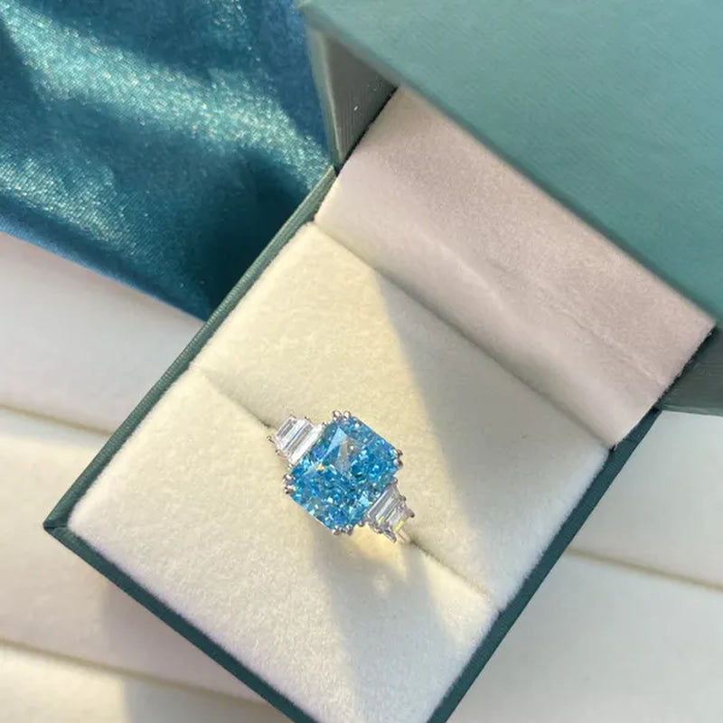 Luxury Fashion Square Blue Stone Zircon Engagement Ring Romantic Bridal Wedding Band Rings Anniversary Gift Promise Jewelry Anillo De Compromiso