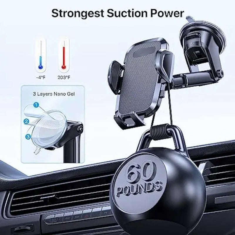 Universal Phone Mount for Car, [Powerful Suction] Hands-Free Cell Phone Holder Car, Phone Holder for Car Dashboard Windshield Air Vent