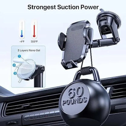 Universal Phone Mount for Car, [Powerful Suction] Hands-Free Cell Phone Holder Car, Phone Holder for Car Dashboard Windshield Air Vent