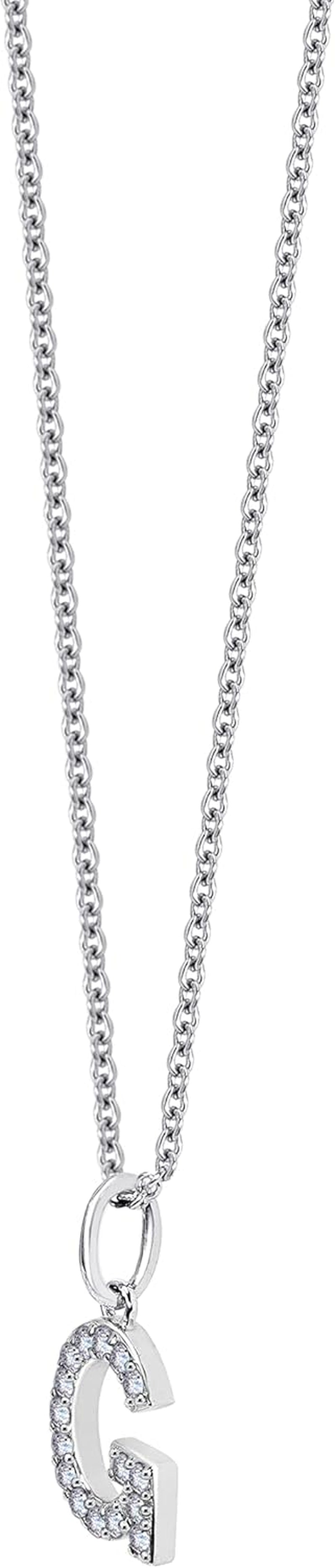 Platinum Plated Sterling Silver Infinite Elements Cubic Zirconia Initial Pendant Necklace, (Previously Amazon Collection)