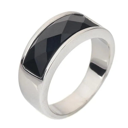 Vintage Men's Agate Ring Stainless Steel Sky Blue Black White Gemstone Irregular Ring Jewelry Gift for Men Women Boyfriend Girlfriend
