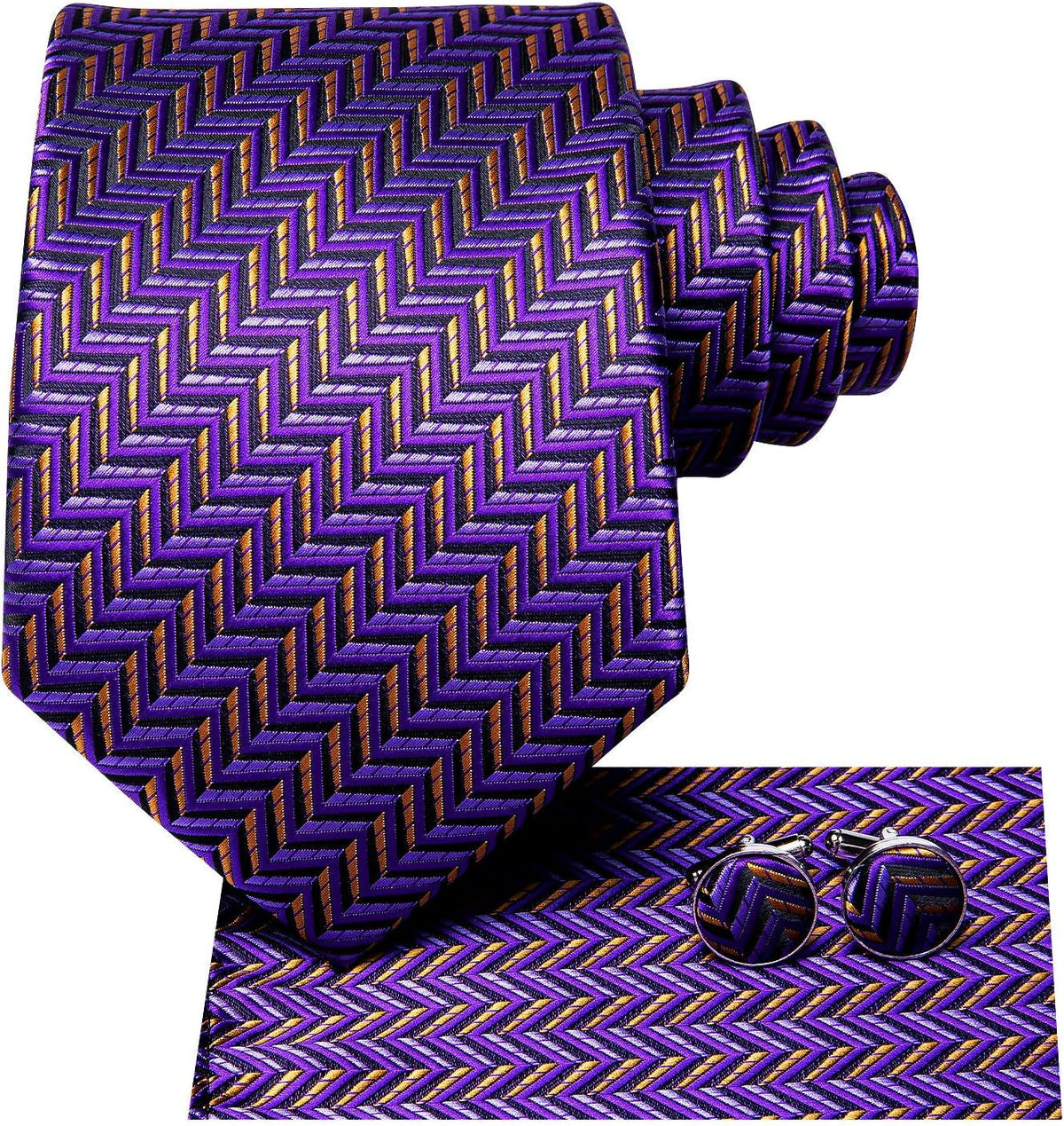 Mens 70 Inches Tie Set Extra Long Necktie with Cufflinks Handkerchief for Big and Tall Men Business Wedding