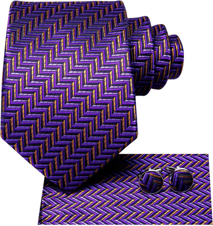 Mens 70 Inches Tie Set Extra Long Necktie with Cufflinks Handkerchief for Big and Tall Men Business Wedding