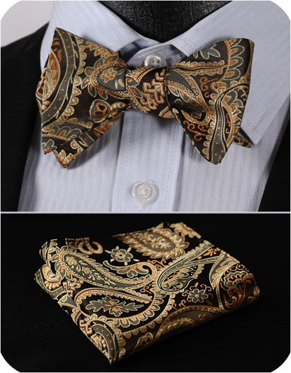 Bow Ties for Men Paisley Bowties Mens Self Tie Bow Tie and Pocket Square Set Formal Tuxedo Wedding Bowtie