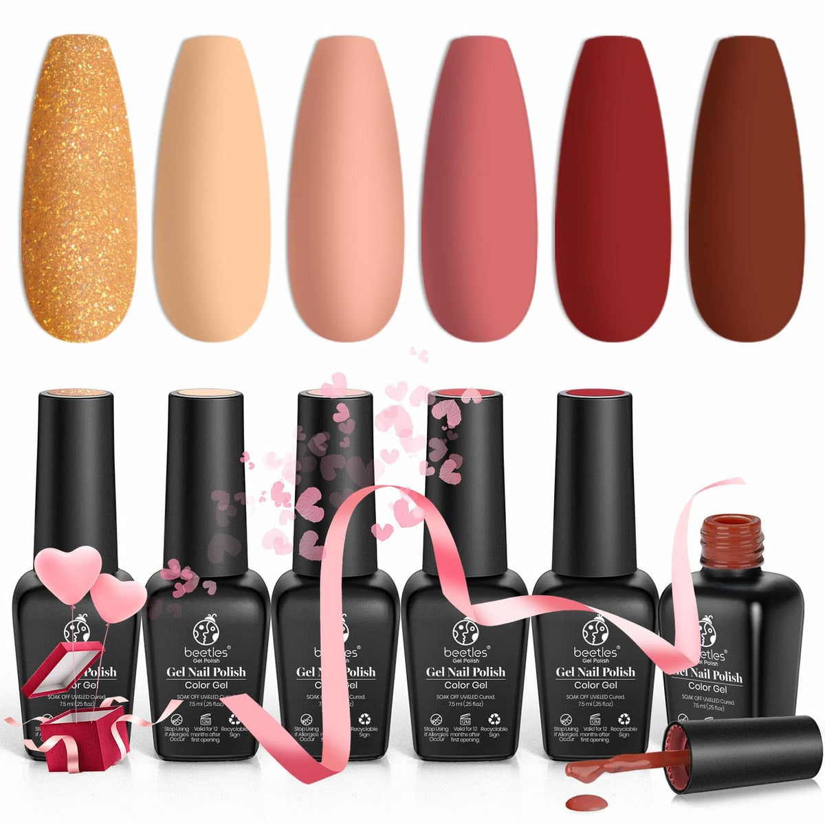 Nail Set 6 Colors Sandstorm Collection Nude Pink Peach Brown Natural Manicure Kit Soak Off Uv Led Lamp Needed for Women Gift Diy Home