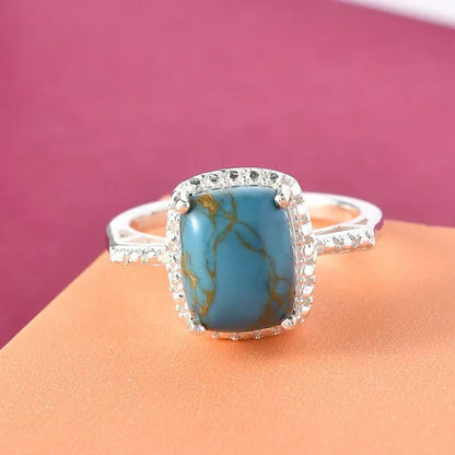 925 Silver Blue Turquoise Statement Solitaire Ring for Women Jewelry  Boho Western Birthday Gifts for Women