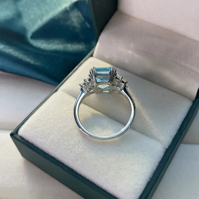 Luxury Fashion Square Blue Stone Zircon Engagement Ring Romantic Bridal Wedding Band Rings Anniversary Gift Promise Jewelry Anillo De Compromiso