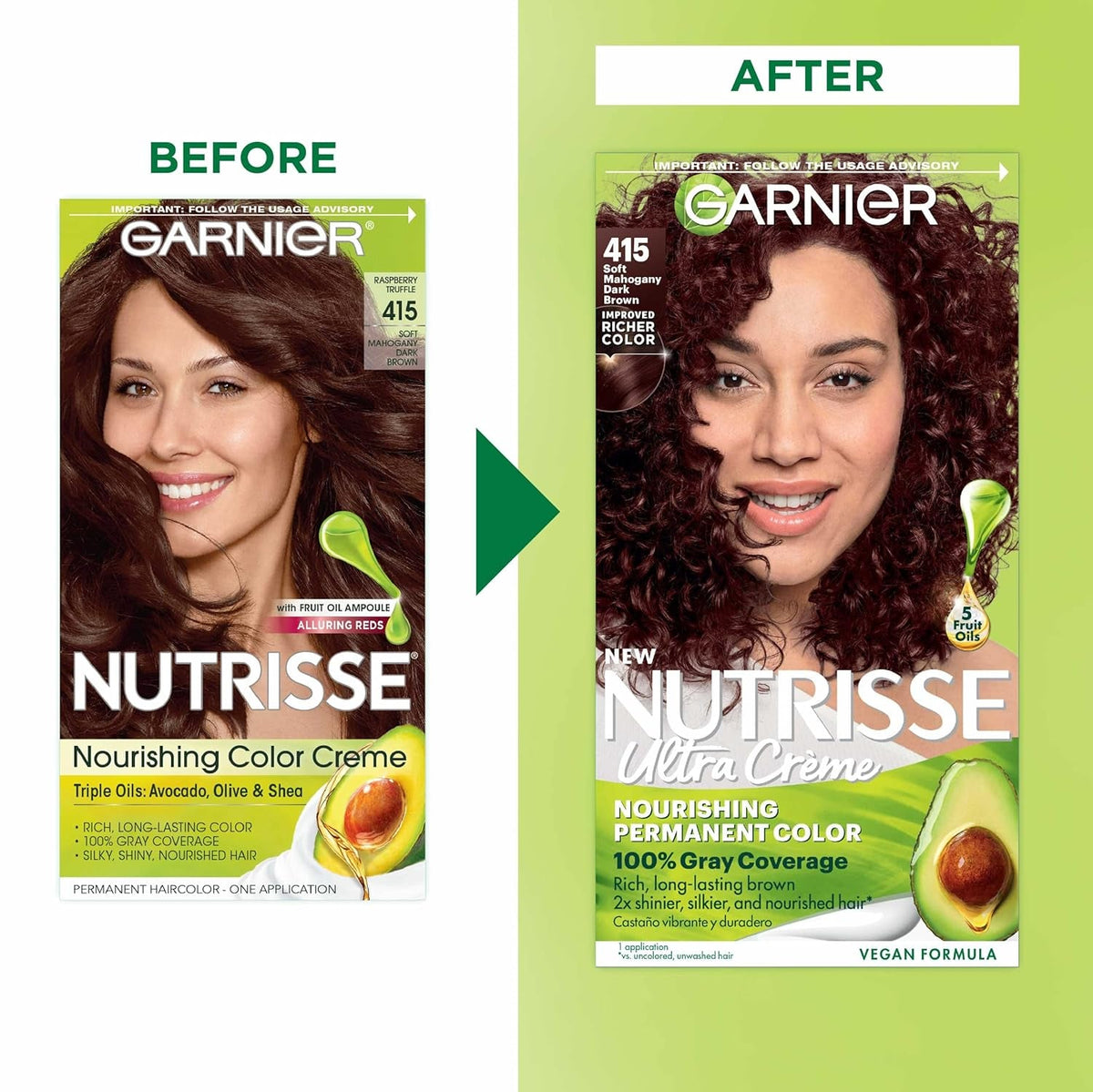Hair Color Nutrisse Nourishing Creme, 415 Soft Mahogany Dark Brown (Raspberry Truffle) Permanent Hair Dye, 1 Count (Packaging May Vary)