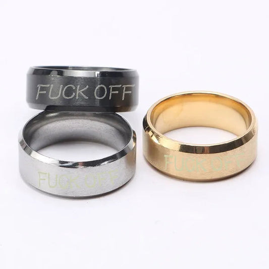 Fashion Jewelry Couple rings 8mm fuck off Steel Ring Engraved fuck off blue black
