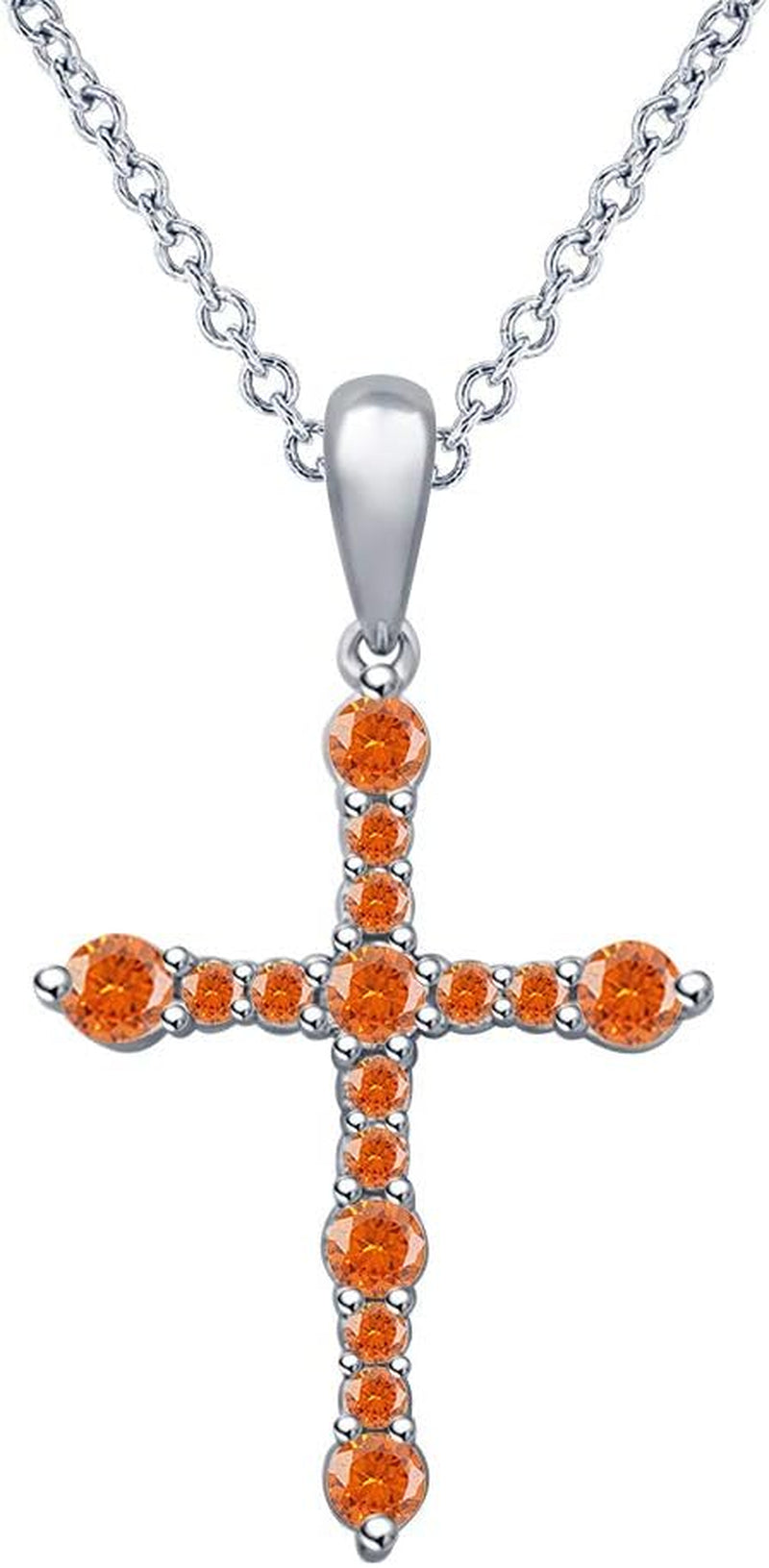 Gold Plated & Diamonds Jewellery round Cut 14K Gold Plated Cross Pendant Necklace Orange Sapphire for Women