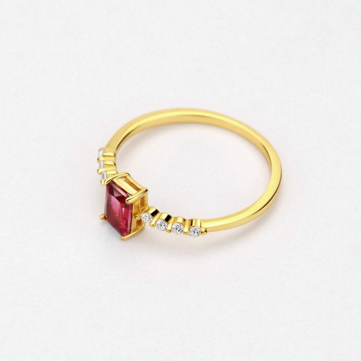 S925 Dainty Baguette Birthstone Rings CZ Band Rings Ruby 18K Gold Plated Sterling Silver Fine Jewelry for Women