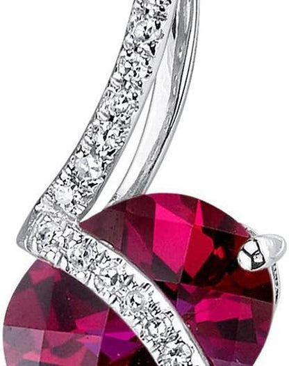 Created Ruby and Genuine Diamond Pendant for Women 14K White Gold, 2.67 Carats Oval Shape 9X7Mm, Trendy Ruby Necklace, July Birthstone Necklace, W/Jewelry Box