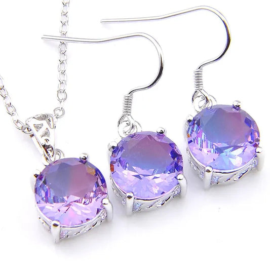 Luckyshine Dazzling Round Fire Bi-Colored Tourmaline Gemstone Silver Earrings Pendants Necklaces Jewelry Sets for Women