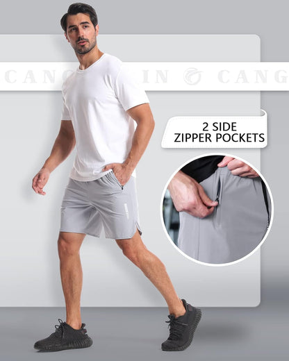 2 Pack Mens Workout Athletic Shorts 7 Inch Inseam Quick Dry Hiking Shorts Men Lightweight Sports Gym Shorts Running