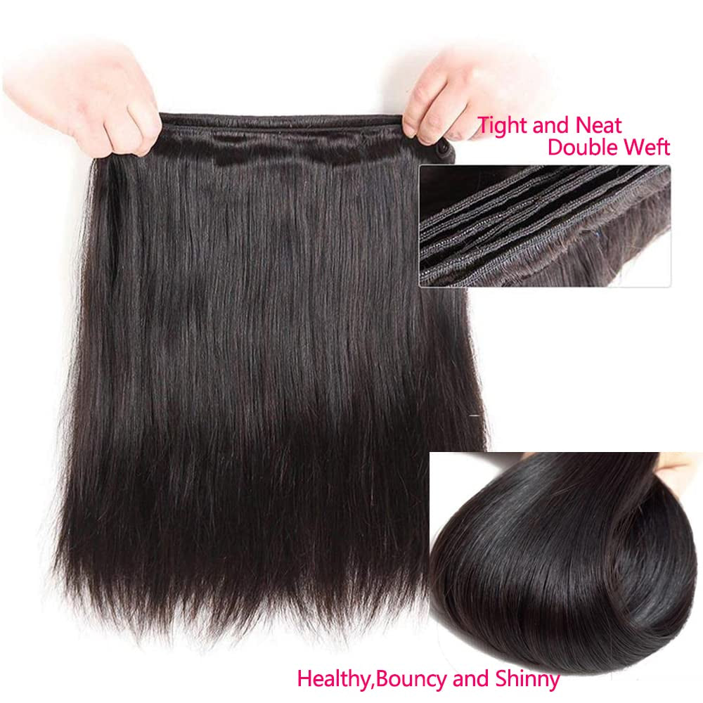 Brazilian Hair Straight Bundles 10A Grade 10 12 14 Inches 100% Unprocessed Virgin Straight Human Hair 3 Bundles Weave Extensions Natural Color
