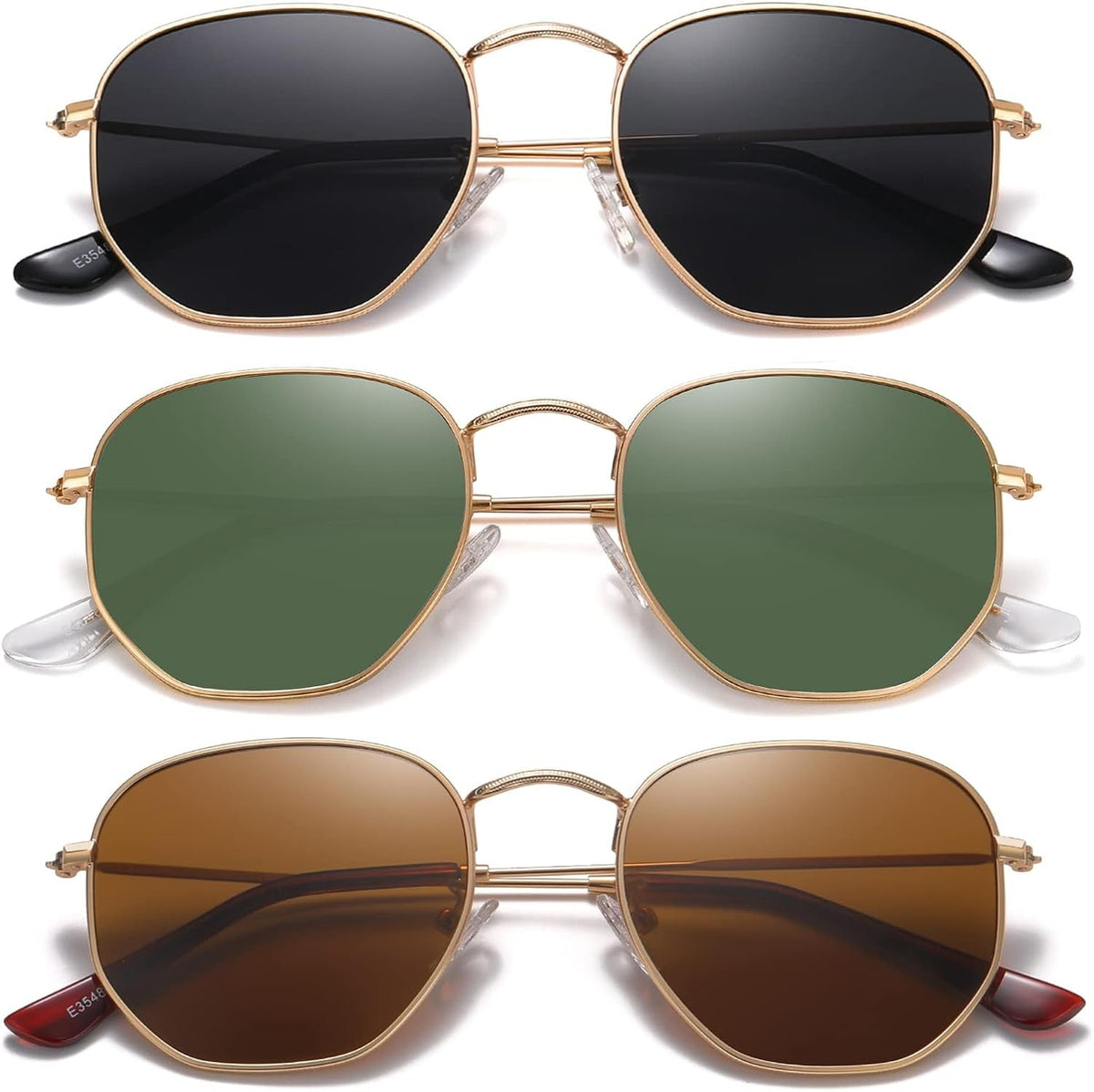 Polarized Hexagon Sunglasses for Women Men Polygon Square Sun Glasses UV400 Protection Metal Frame