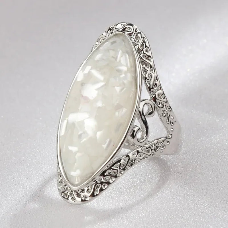 Vintage Jewelry Magic Natural Shell Silver Ring Ancient Silver Carved Big Ring Couple Antique Jewelry  Sterling Silver Bride Wedding Engagement Vintage Men Ring Gift Aneis Feminino Bijoux