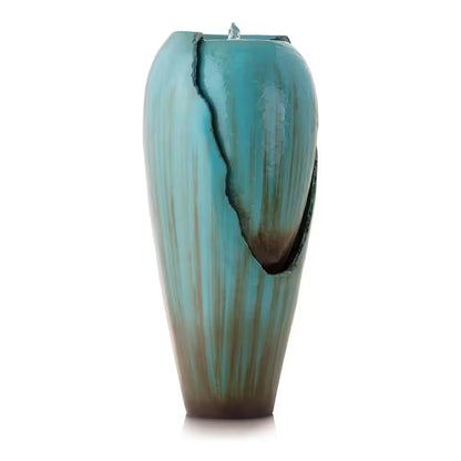 33 In. Tall Water Jar Fountain with LED Light, Turquoise