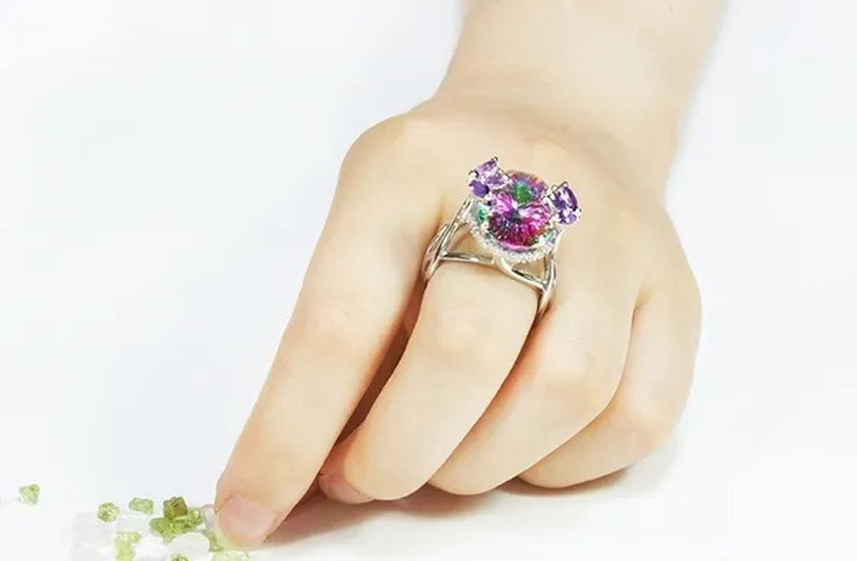 10ct Concave Mystic Fire Rainbow Topaz Cocktail Ring