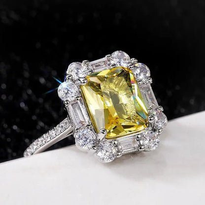 S925 Silver-plated Citrine Rhinestone Crown Ring Female Women Palace Bling Crystal Wedding Ring Jewelry