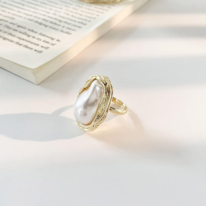 Baroque 18K Gold Pearl Statement Ring - Adjustable Chunky Pearl Wedding Jewelry for Women