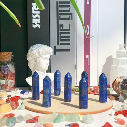10PCS Lapis Lazuli Natural Healing Crystals Stones Set Polished Tumbled Pocket Gemstones Bulk Hexagonal Points Reiki Energy Balancing Chakra Meditation Therapy Gift