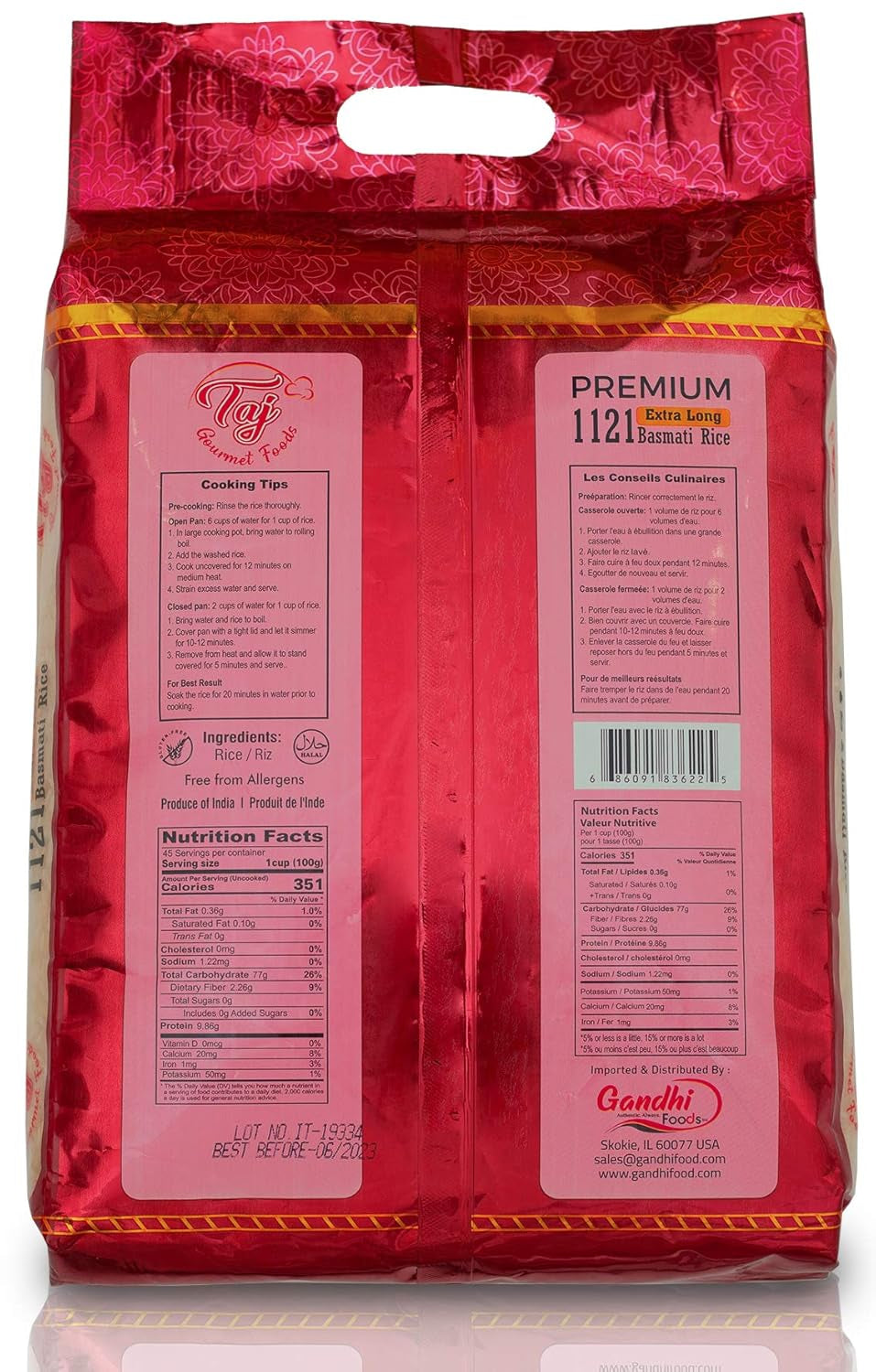 TAJ Premium 1121 Basmati Rice, Extra Long Grain Basmati Rice from India | 10Lbs