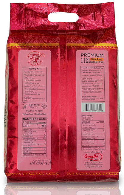 TAJ Premium 1121 Basmati Rice, Extra Long Grain Basmati Rice from India | 10Lbs