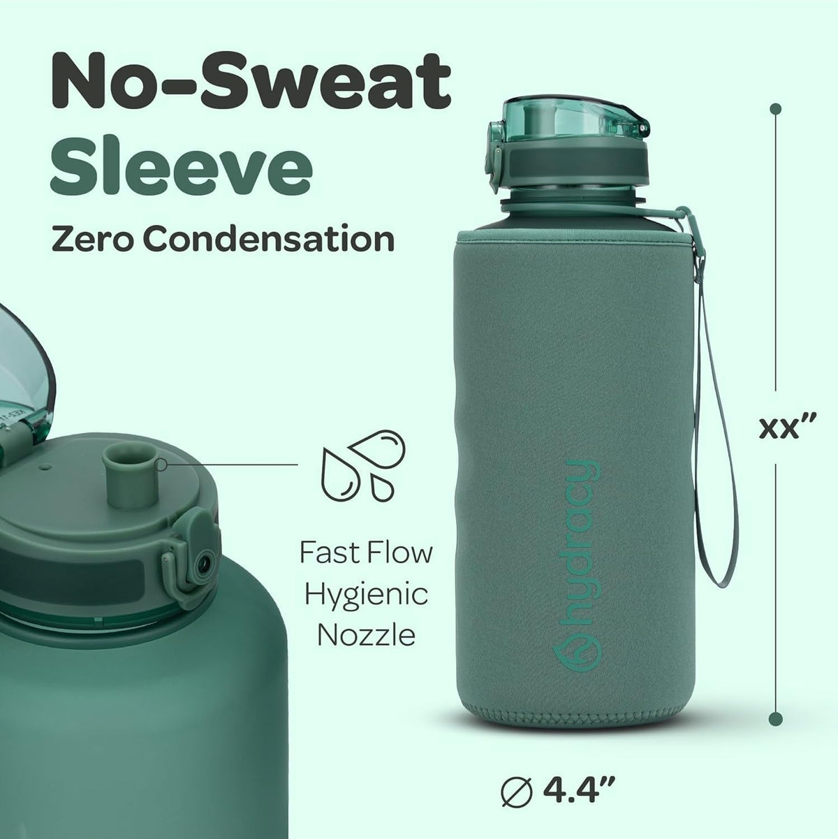 Water Bottle with Time Marker -Large BPA Free Water Bottle & No Sweat Sleeve -Leak Proof Gym Bottle with Fruit Infuser Strainer & Times to Drink -Ideal for Fitness Sports & Outdoors