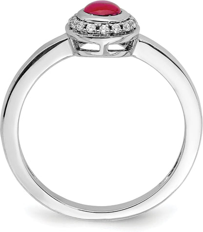 14K White Gold Diamond Cabochon Ruby Ring Birthstone July Gemstone Fine Jewelry for Women Gifts for Her