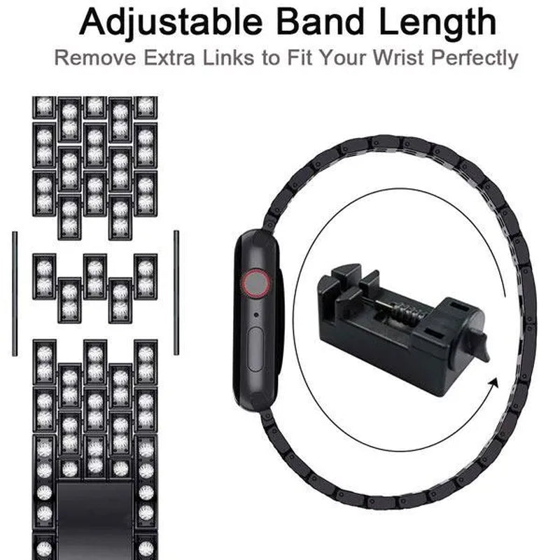 Compatible with Apple Watch Bands 44mm 42mm 40mm 38mm for iWatch Strap Series 6/SE/5/4/3/2/1 Replacement Metal Wristband Bling Diamond Band