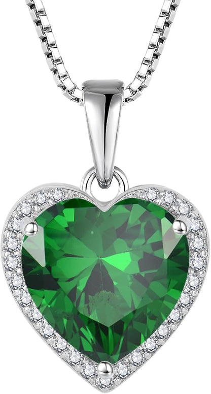 Love Heart Necklace 925 Sterling Silver Simple Halo Solitaire Pendant Birthstone Jewelry for Women