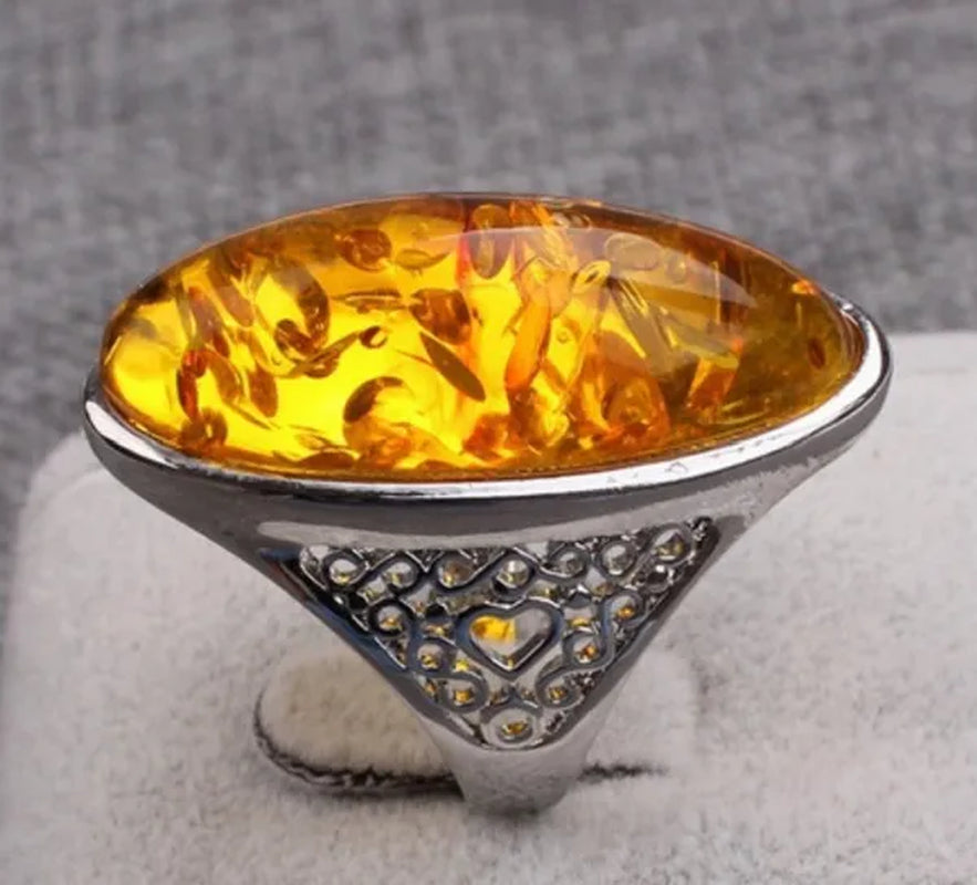 Party Wedding Christmas Gifts Gold Amber Ring Big Bohemian Precious Rings for Women(size 5 6 7 8 9 10 11 12)