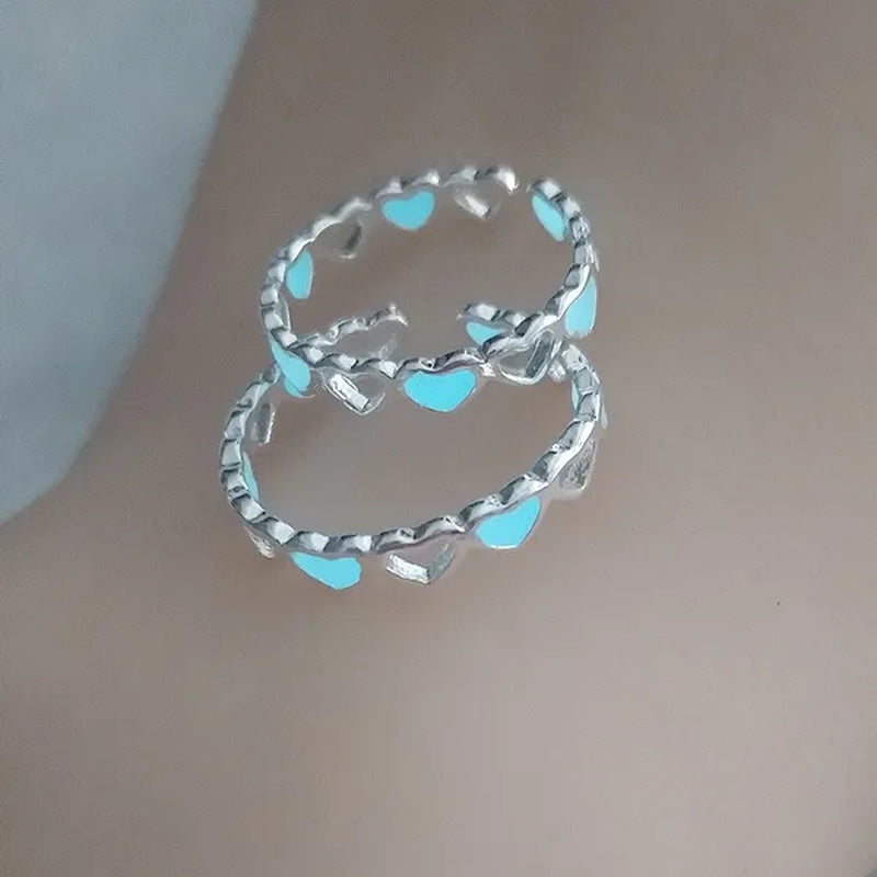 Hot Adjustable Heart Shape Luminous Ring Glow In The Dark  Ring Lady Glow Hollow Heart Love