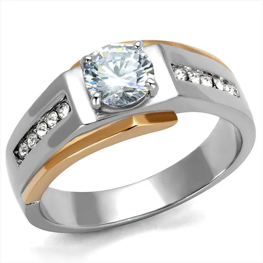 Men's 1.33 Ct Round Cut Simulated Diamond Two Toned Stainless Steel Ring Size 6-13