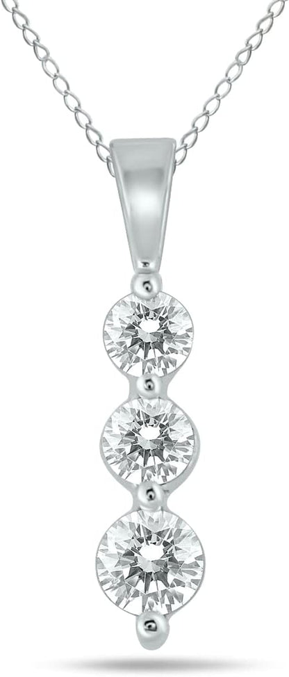1/2 Carat TW Three Stone Diamond Pendant Available in 10K White and Yellow Gold