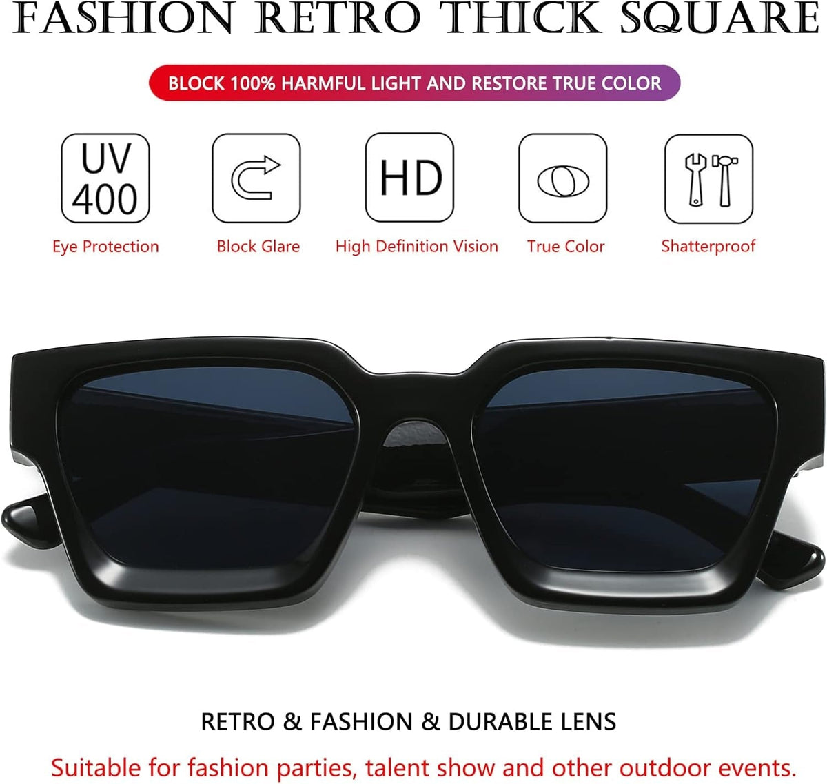 Square Sunglasses for Women Men Square Thick Frame Sun Glasses Simple Designer Style Shades