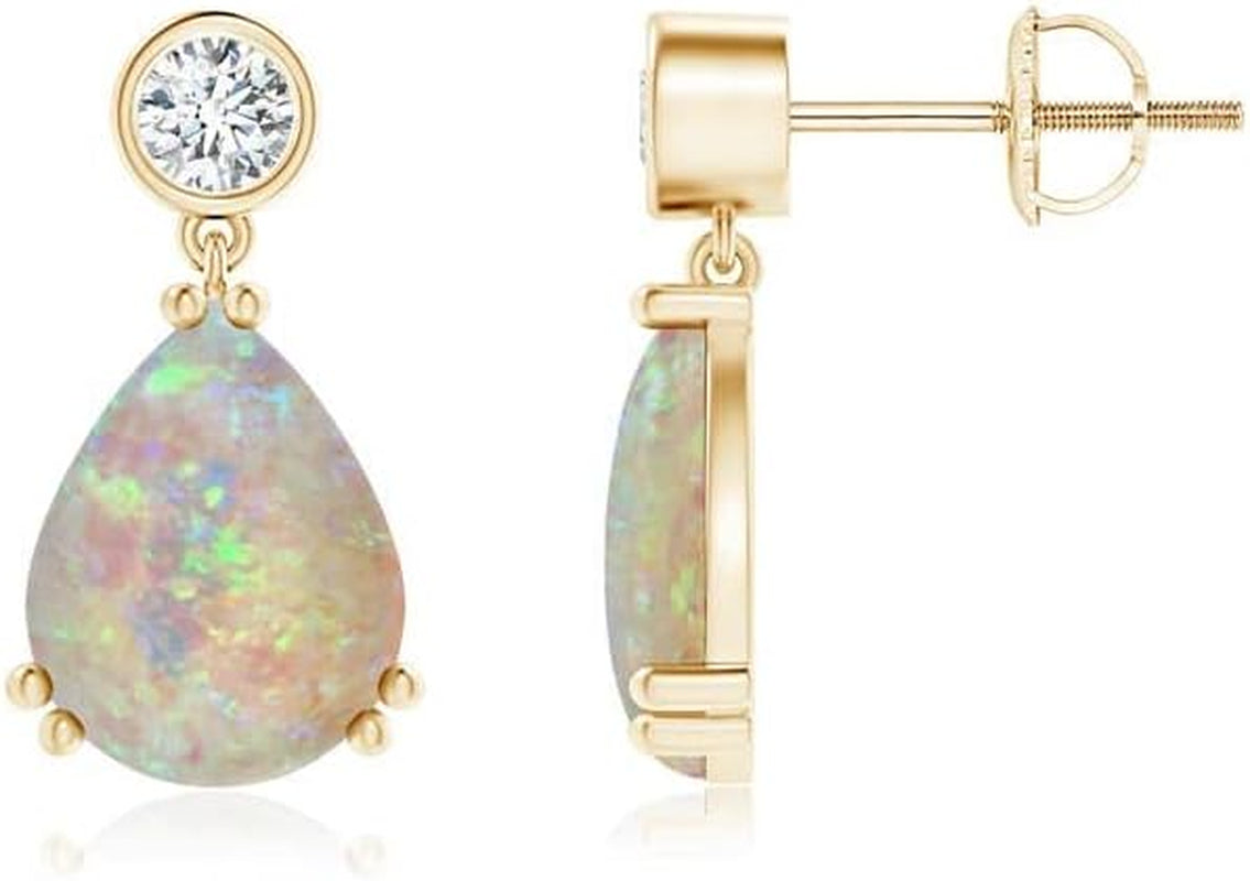 Natural Opal Drop Earrings for Women Girls in Sterling Silver/14K Solid Gold/Platinum | October Birthstone Jewelry Gift for Her | Birthday | Wedding | Anniversary