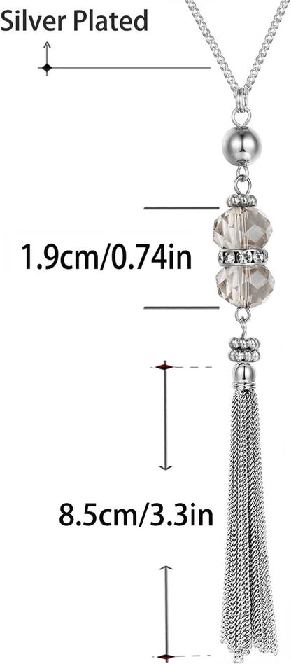 Double Crystal Long Tassels Sweater Chain Pendant Necklace Mother Gift Jewelry 32"