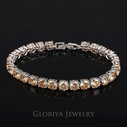 Gloriya Perfect Round Cut 0.5 carat AAA+ CZ Zirconia Silver Plated Classic Ladies Wedding Bracelets Bangles For Women Engagement Gift