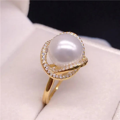 925 sterling silver with diamonds natural south sea gold pearl pearl powder ring pearl ring finger ring for girlfriend to send mother