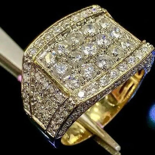 Latest fashion design men's classic  gold natural white sapphire diamond ring engagement wedding ring anniversary gift fashion birthday party jewelry accessories size us 6-13