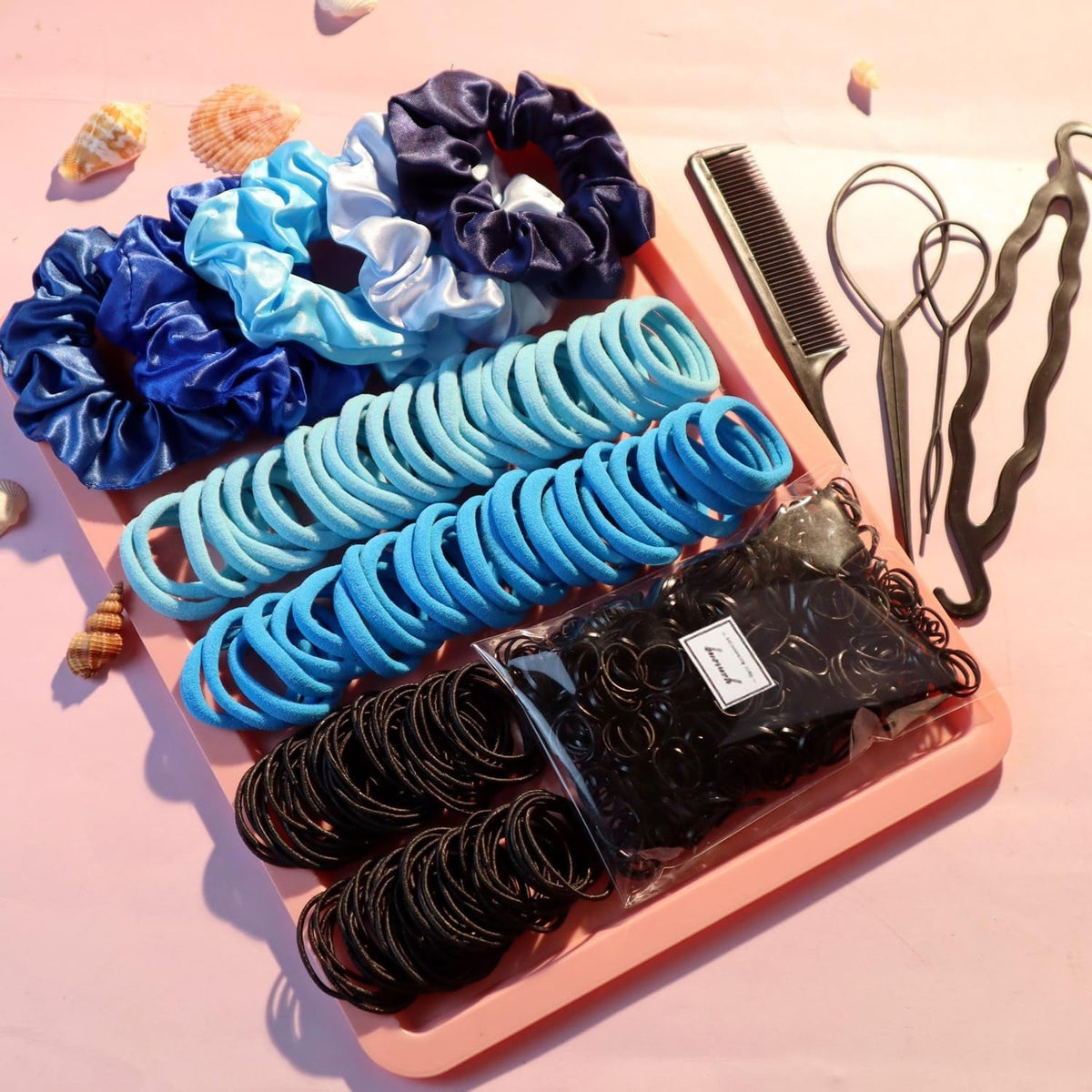 755PCS Hair Accessories for Woman Set Seamless Ponytail Holders Variety Hair Scrunchies Hair Bands Scrunchy Hair Ties for Thick and Curly (755PCS (Treasure Blue))