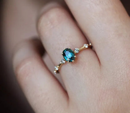 Teal Sapphire Ring, Peacock Engagement Ring, Ceylon Sapphire Diamond Ring, Oval Blue Ring