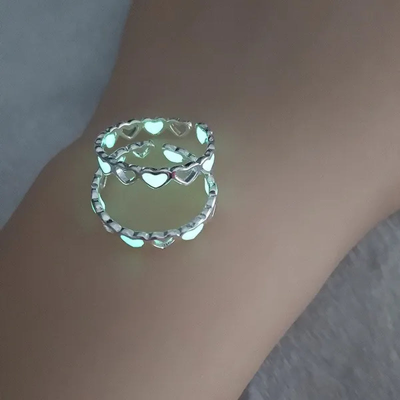 Hot Adjustable Heart Shape Luminous Ring Glow In The Dark  Ring Lady Glow Hollow Heart Love
